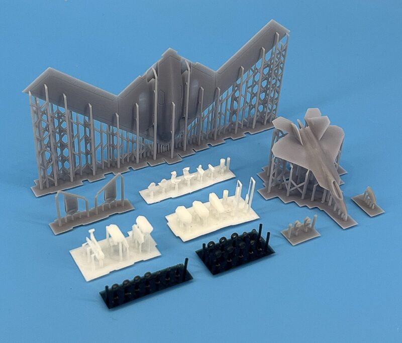 Detailed aircraft model parts for scale modeling and collection.